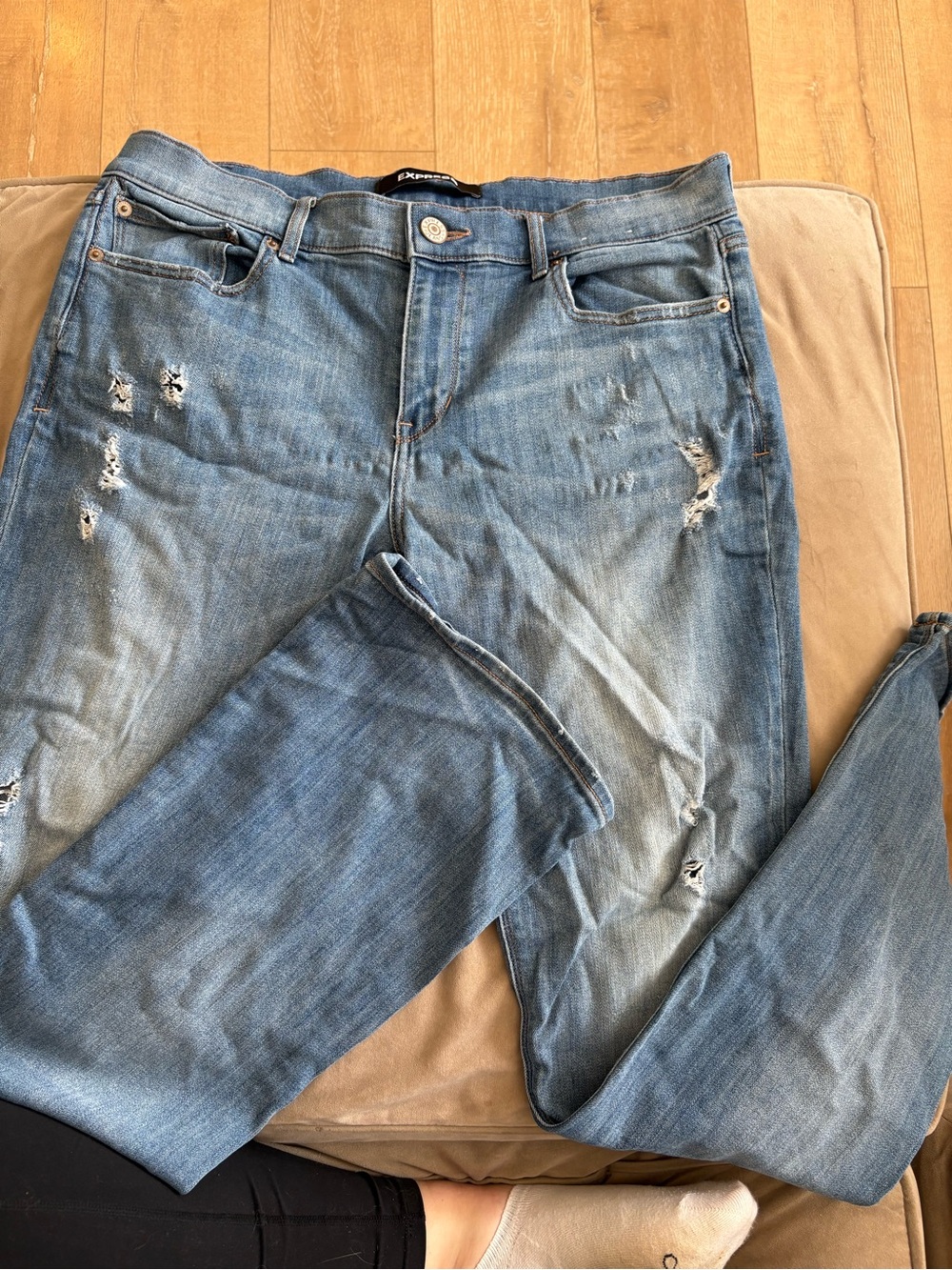Express Faded Blue Ripped Boyfriend Jeans